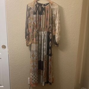 Zara Maxi Dress Bohemian Cottage Core Paisley Pattern Free Flowing Retro Hippy